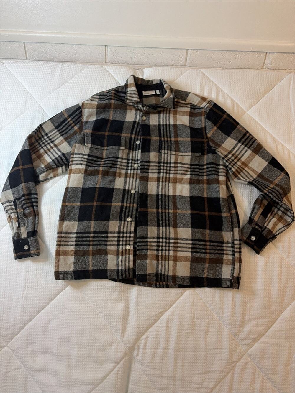 ASOS Design Men Plaid Flannel Shirt XL Brown Black Check Workwear Oversized